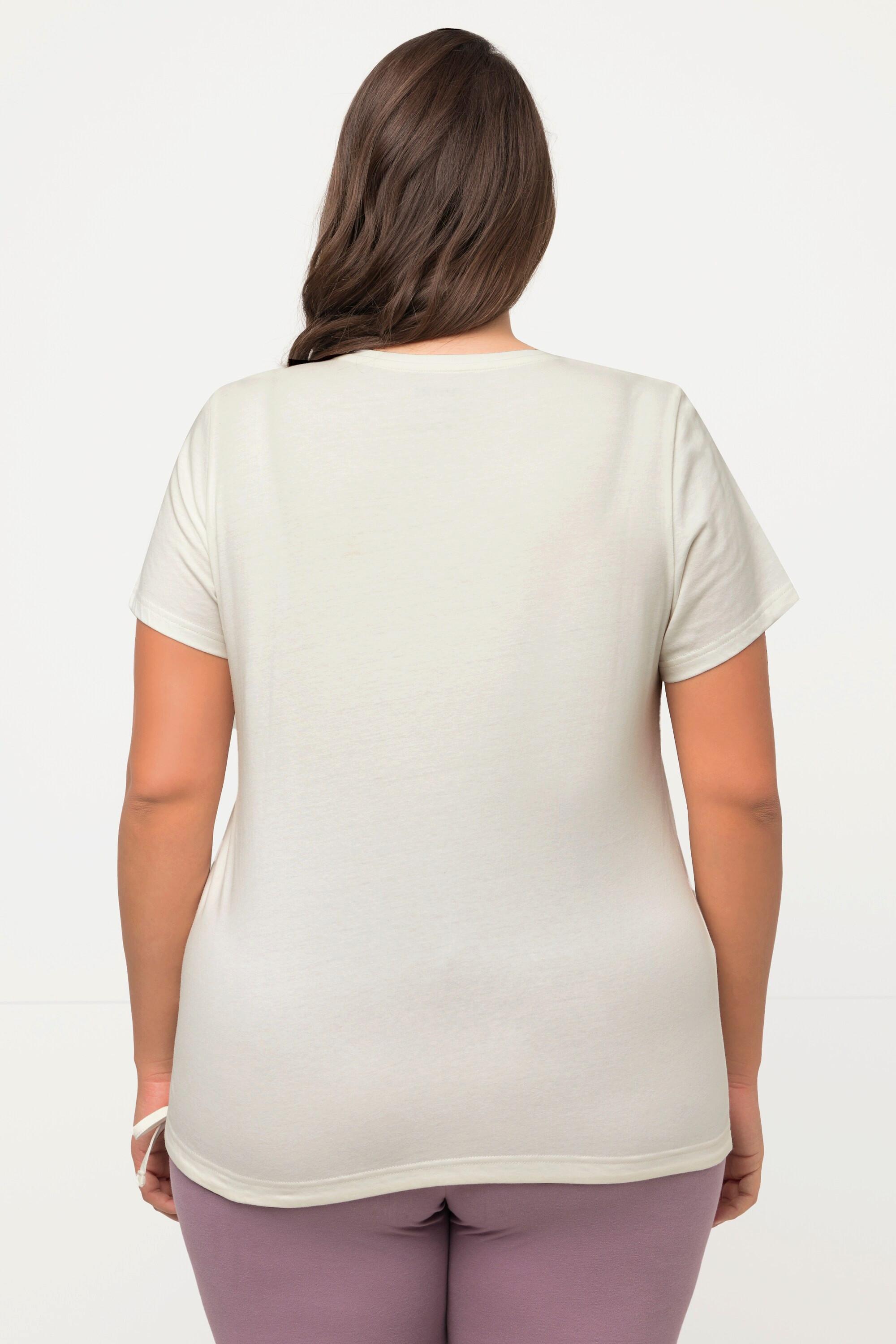 Ulla Popken  T-shirt da yoga di cotone biologico con PURE, scollo a girocollo e mezze maniche 