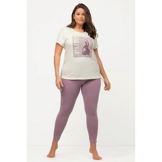 Ulla Popken  T-shirt da yoga di cotone biologico con PURE, scollo a girocollo e mezze maniche 