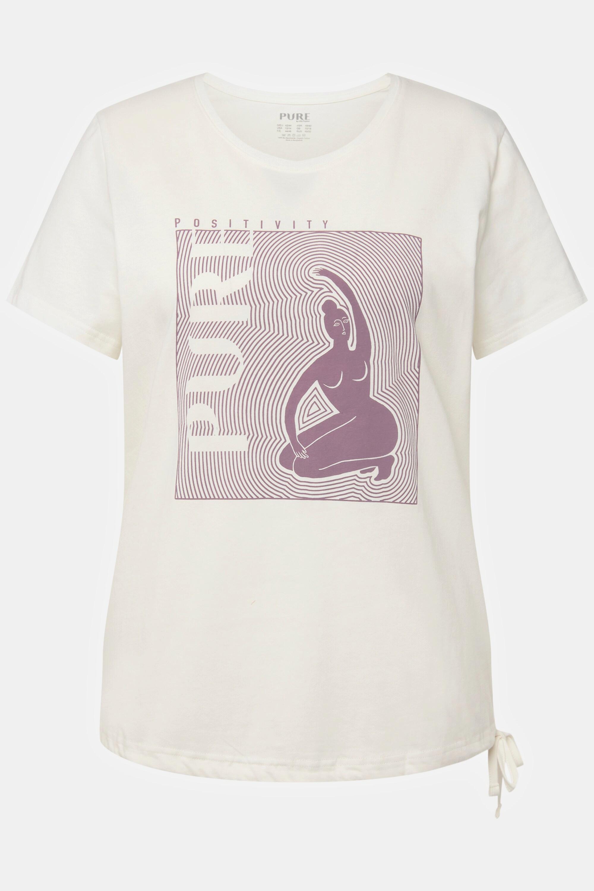 Ulla Popken  T-shirt da yoga di cotone biologico con PURE, scollo a girocollo e mezze maniche 