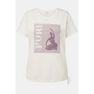 Ulla Popken  T-shirt de yoga avec imprimé PURE. Coton bio. Col rond et manches courtes. 