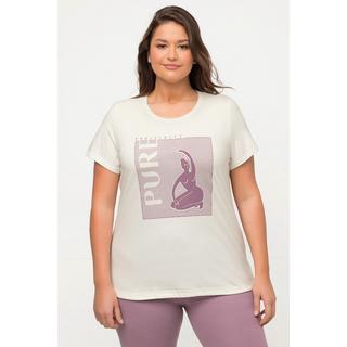 Ulla Popken  T-shirt de yoga avec imprimé PURE. Coton bio. Col rond et manches courtes. 