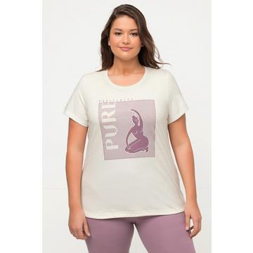 T-shirt de yoga avec imprimé PURE. Coton bio. Col rond et manches courtes.