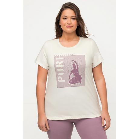 Ulla Popken  T-shirt da yoga di cotone biologico con PURE, scollo a girocollo e mezze maniche 