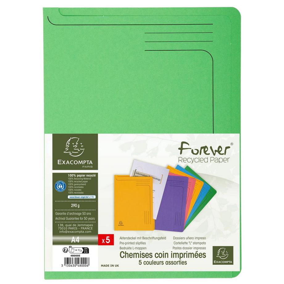 Exacompta Confezione da 5 cartelle a L Forever - A4 - x 8  