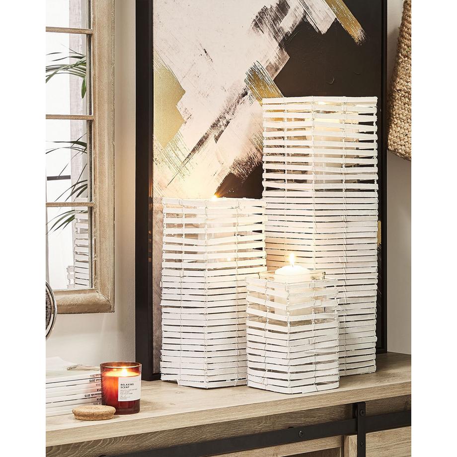 Beliani  Kerzenständer 3er Set aus Pappelholz Skandinavisch MAROLA 