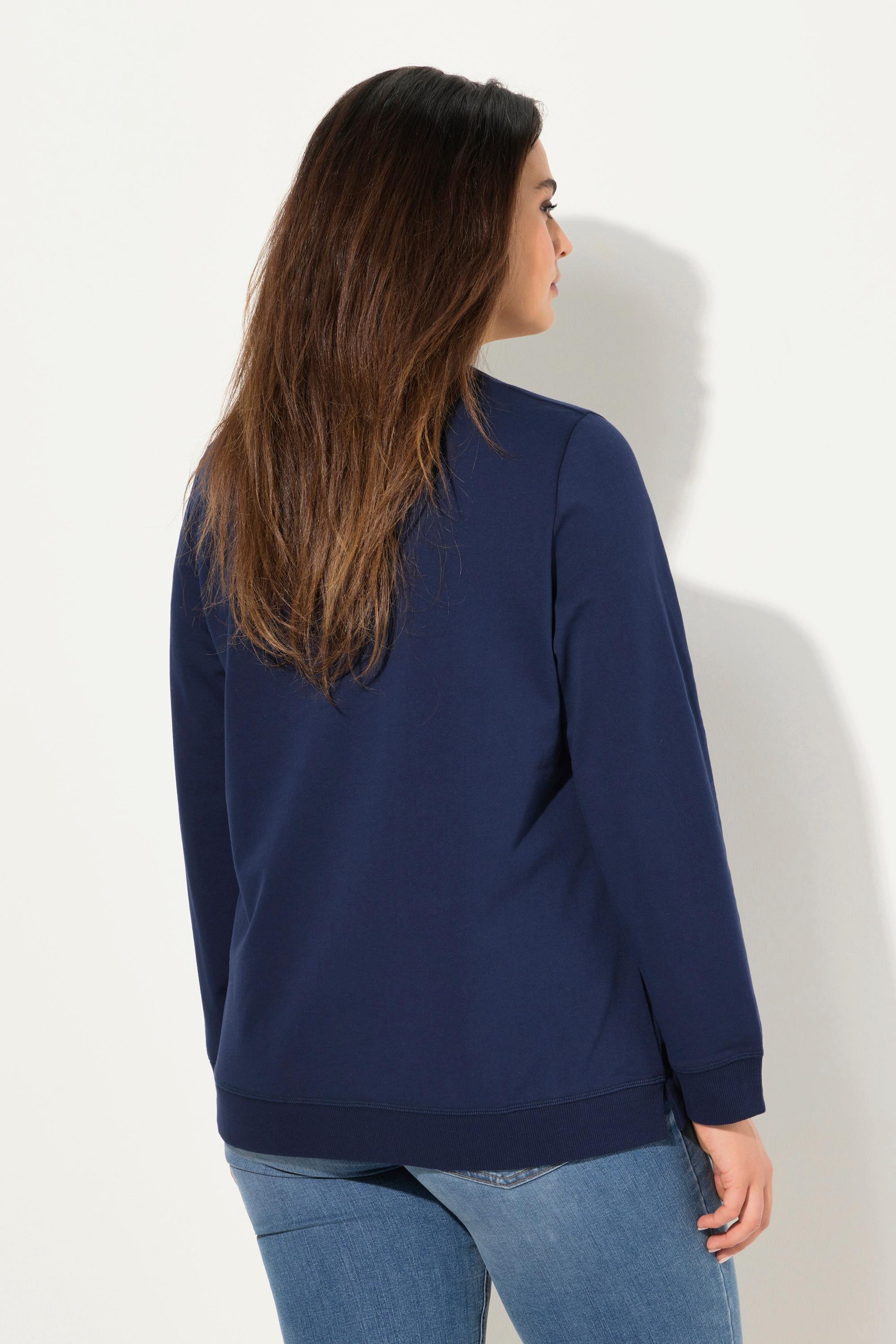 Ulla Popken Felpa ricamata scollo a V maniche lunghe  