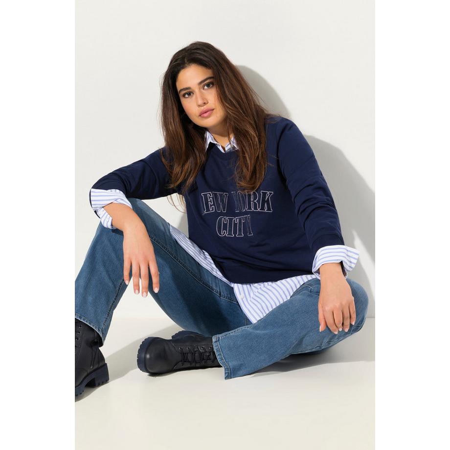 Ulla Popken Bestickter V-Ausschnitt Langarm Sweat-Pullover  