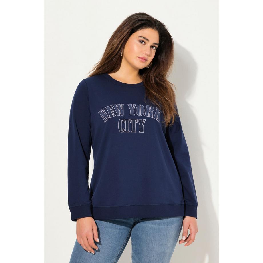 Ulla Popken Bestickter V-Ausschnitt Langarm Sweat-Pullover  