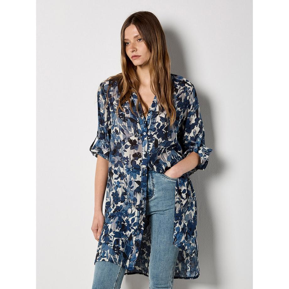 Chemise tunique à motifs floraux peints au pinceau