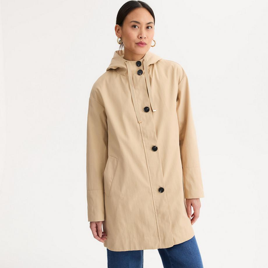 Mittellanger Parka mit fester Kapuze und Reissverschluss