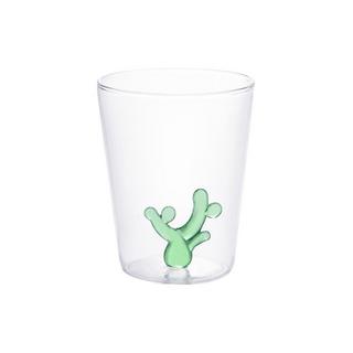 Vente-unique Lot de 4 verres avec cactus - Transparent et vert - D.8 x H. 10 cm - PUNTIA  