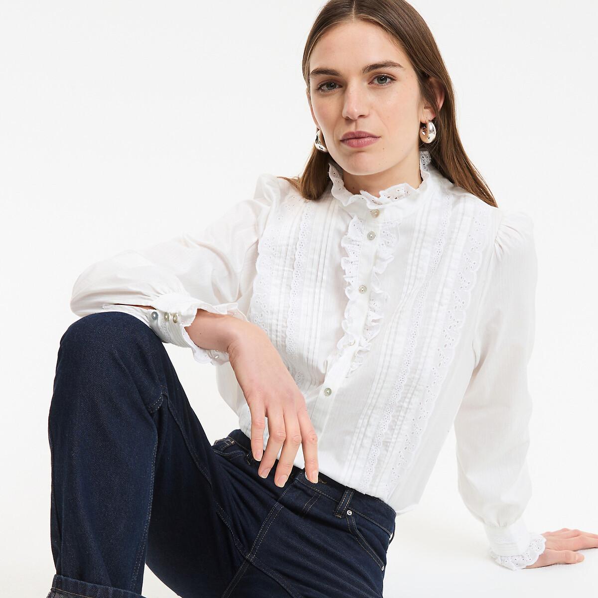 Image of Signature Bluse Mit Rüschenkragen Damen Weiss 32