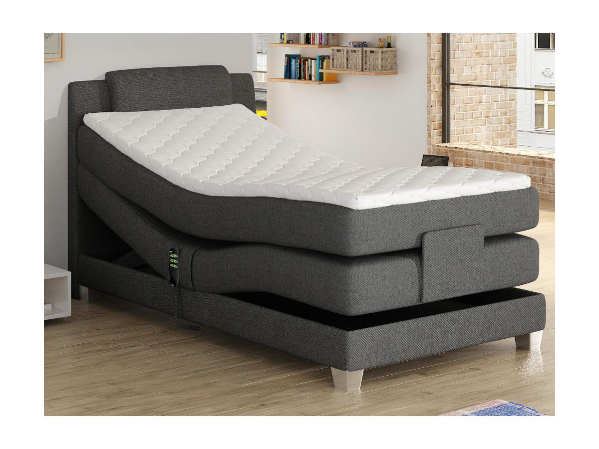 Vente-unique Ensemble complet boxspring tête de lit + sommiers relaxation électrique + matelas + surmatelas - 100 x 200 cm - Tissu - Gris clair - CASTEL de PALACIO  