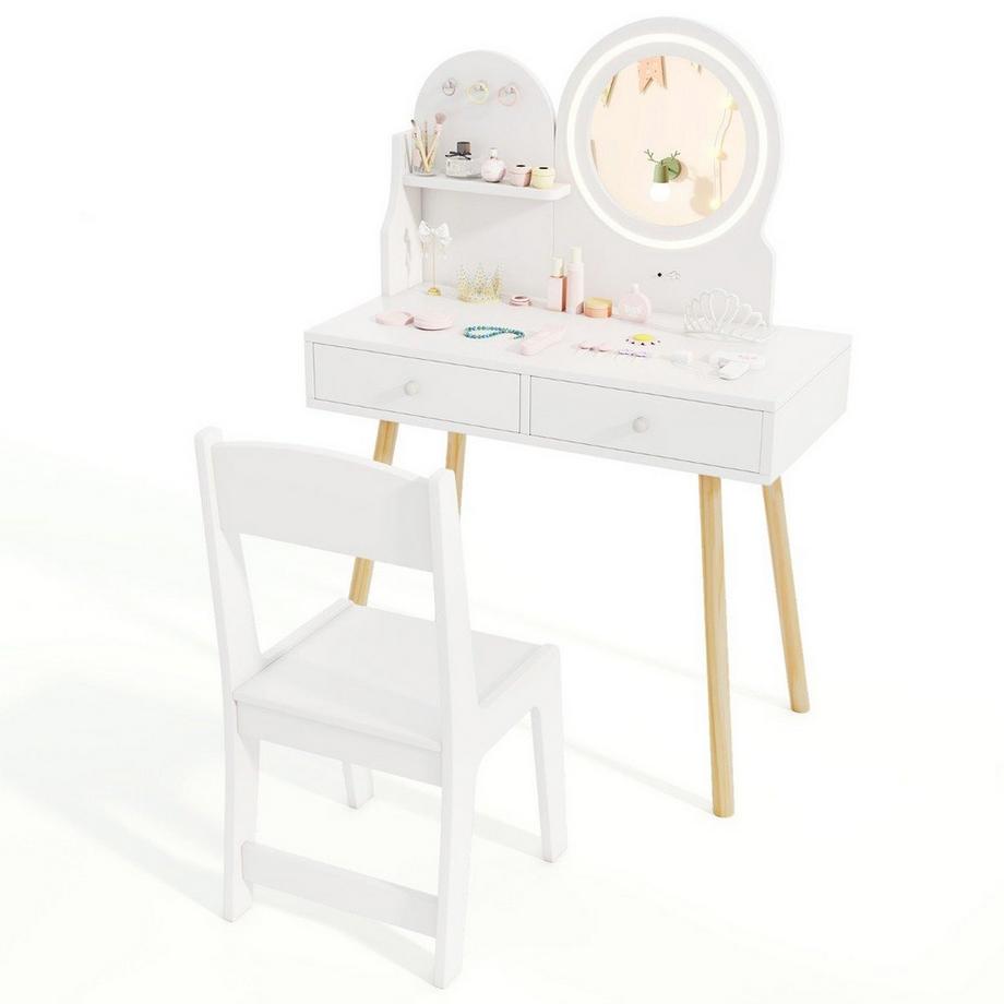 Northix  Toeletta per bambini con illuminazione 2 in 1 toeletta con specchio bianco 