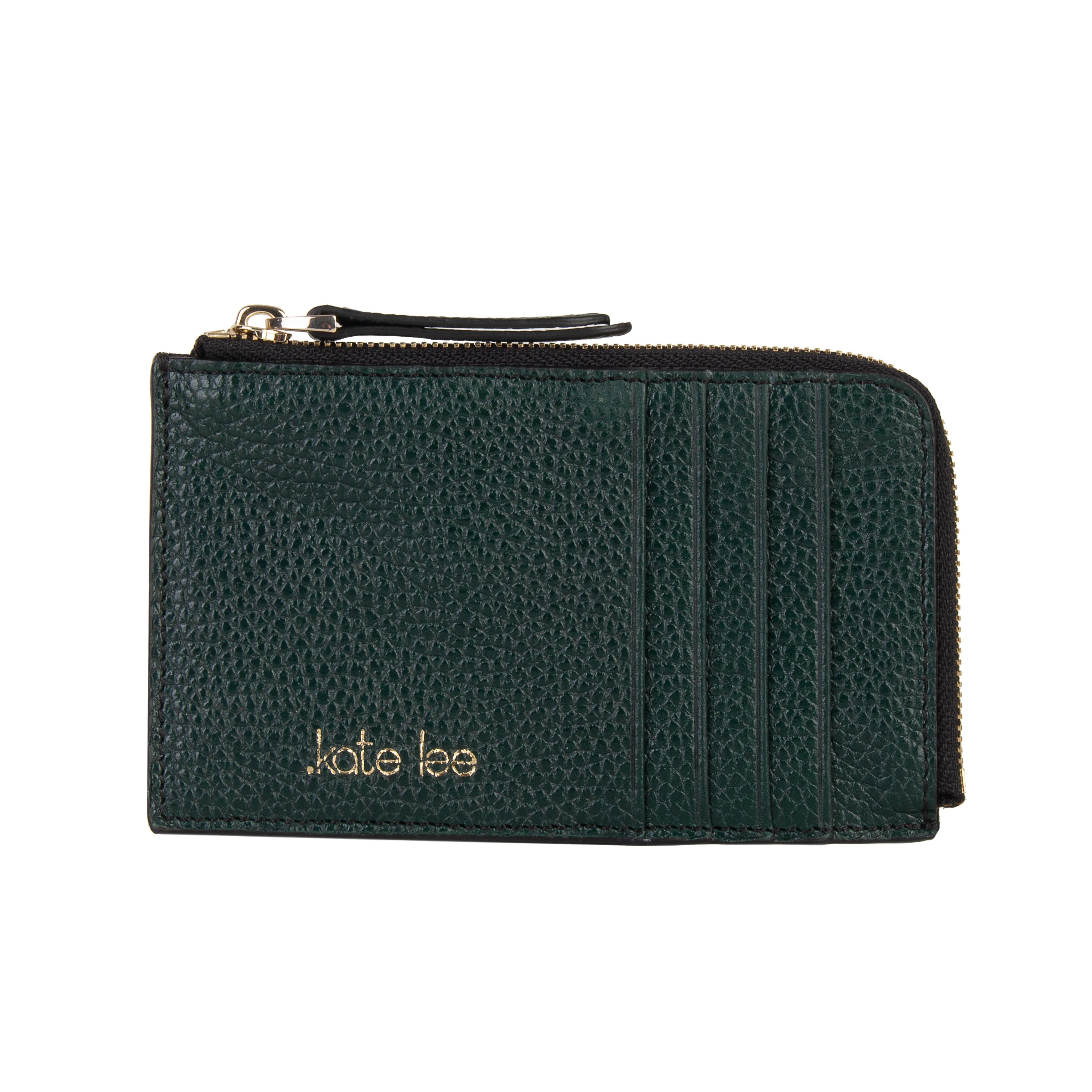 Image of Kartenetui Mit Geldbörse Mit Reißverschluss Aus Dunkelem Aloisa-leder Damen Waldgrün ONE SIZE
