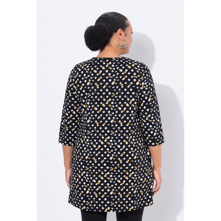 Ulla Popken Longshirt a pois linea ad A scollo rotondo maniche 3/4  