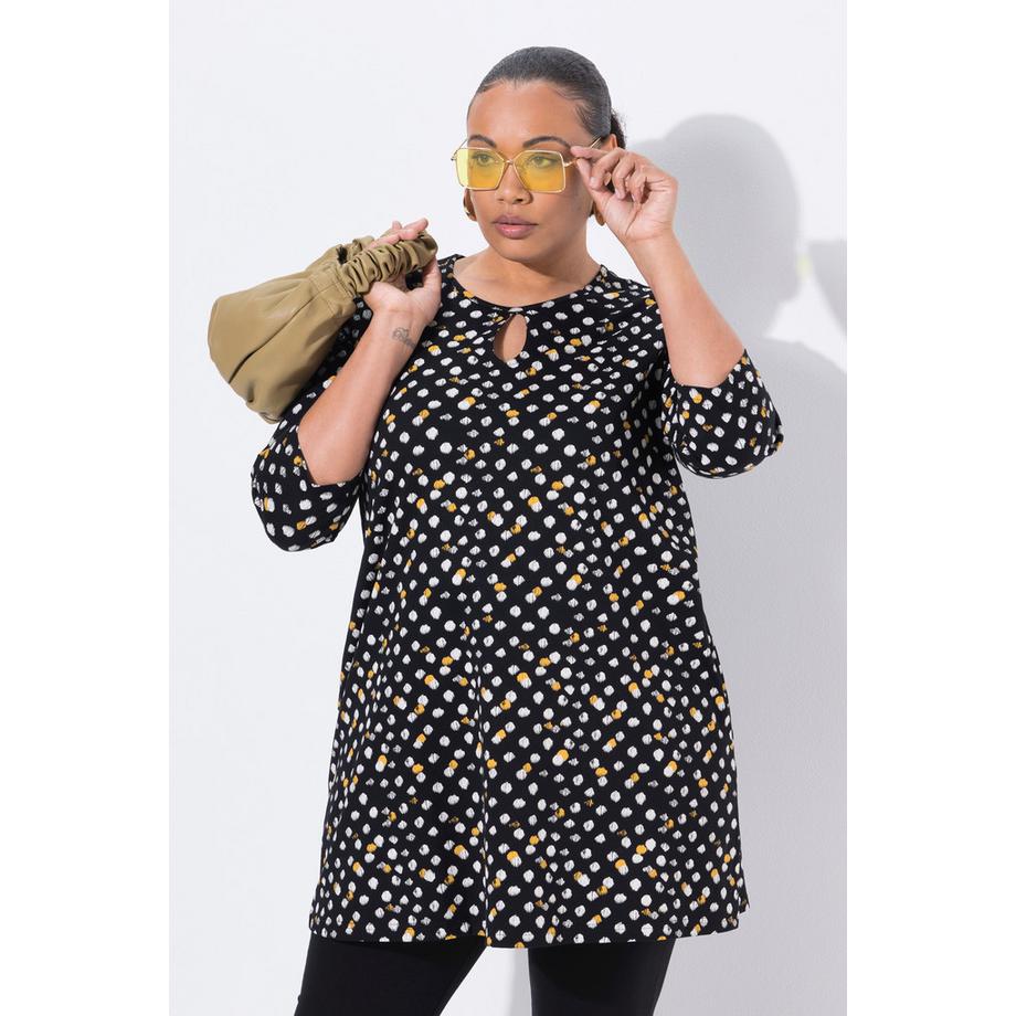 Ulla Popken Longshirt a pois linea ad A scollo rotondo maniche 3/4  