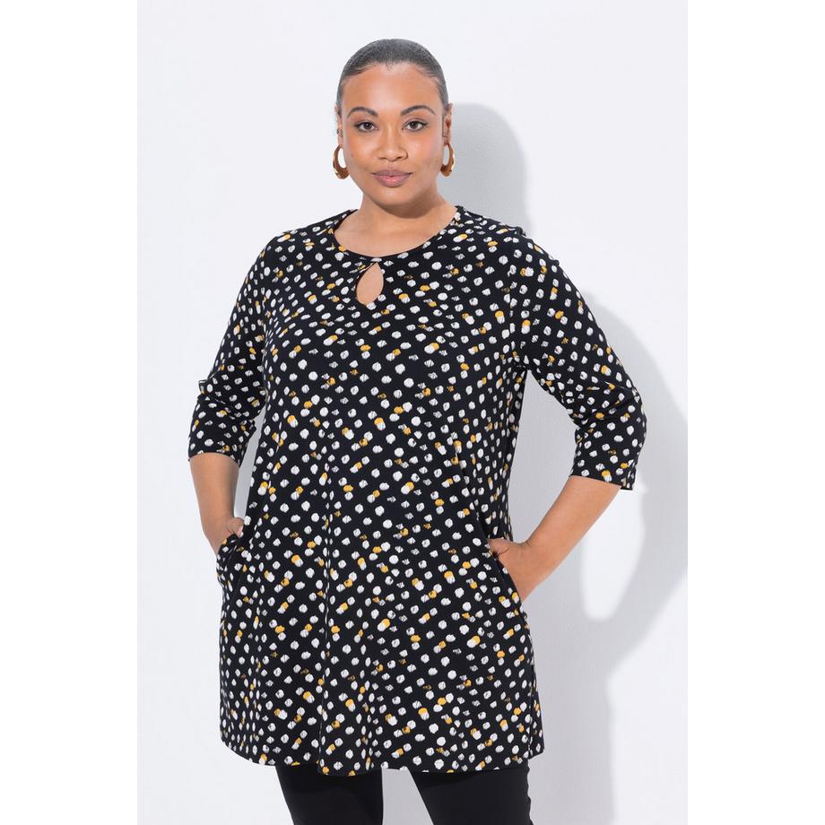 Ulla Popken Longshirt a pois linea ad A scollo rotondo maniche 3/4  