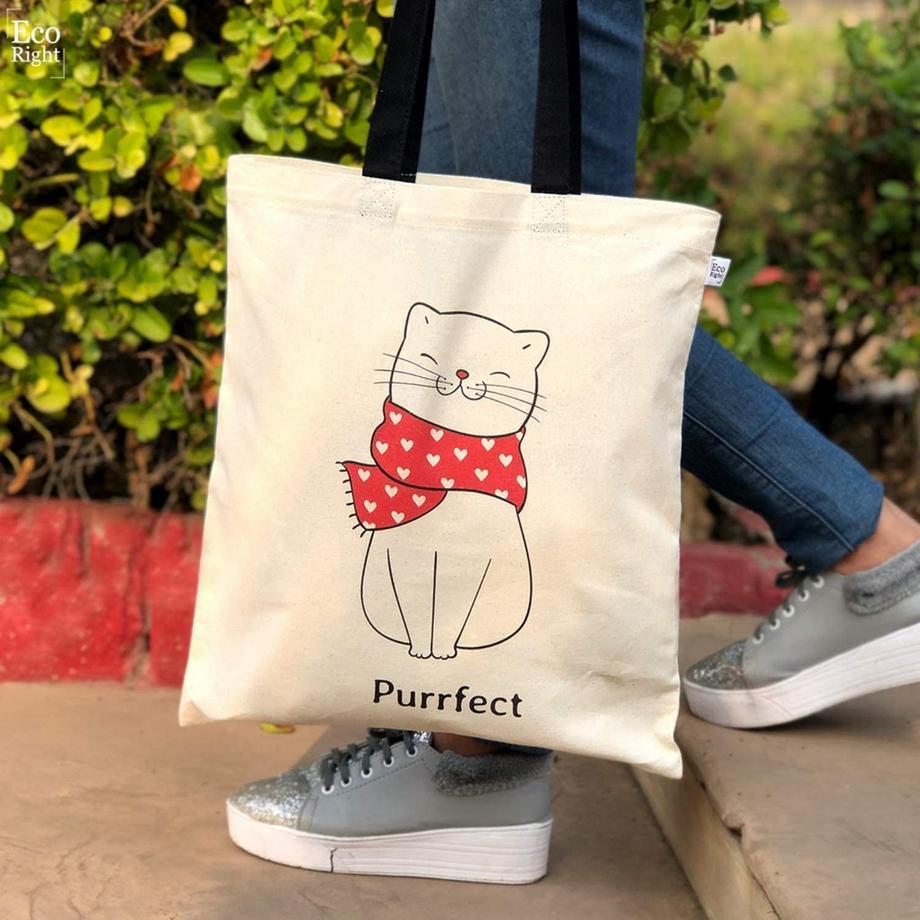 Only-bags.store Sac fourre-tout en toile esthétique imprimé chat Purrfect  