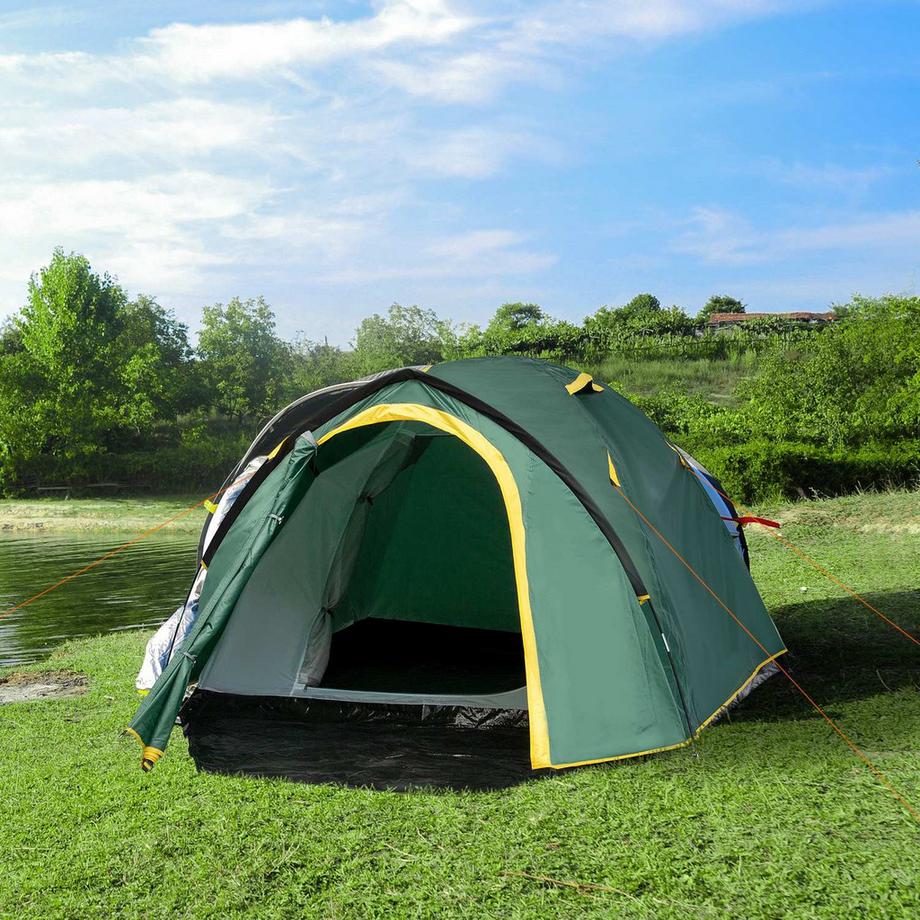 Northio  Tente Dôme 2-3 Personnes 190T Fibre De Verre Polyester Vert + Jaune 325X183X130Cm Piquets 