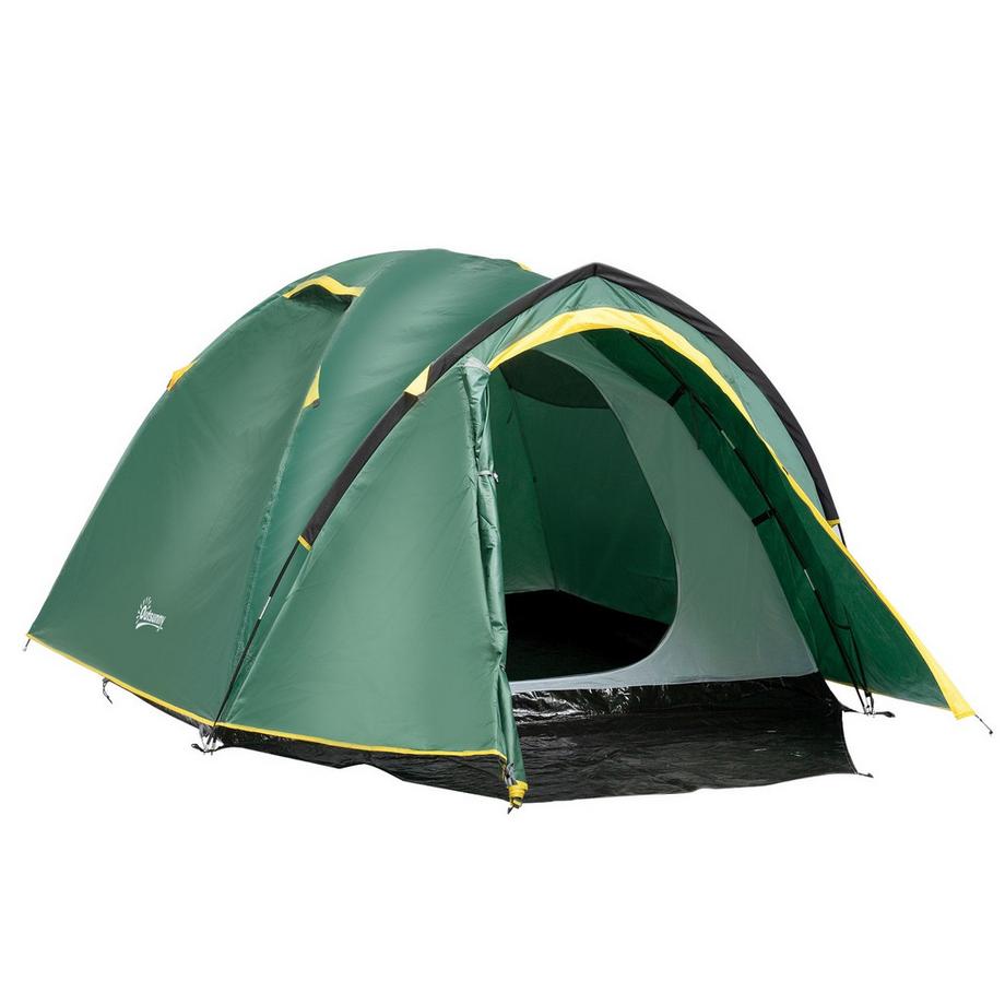Northio  Tente Dôme 2-3 Personnes 190T Fibre De Verre Polyester Vert + Jaune 325X183X130Cm Piquets 