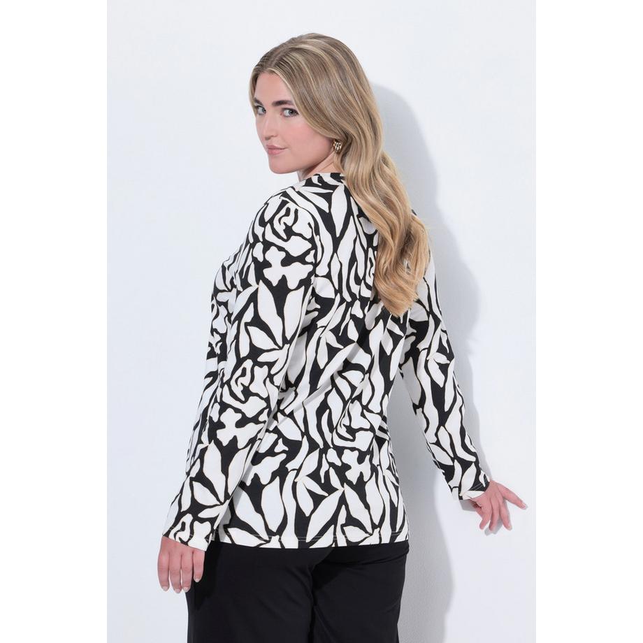 Ulla Popken Imprimé Graphique Coupe Évasée Col V Manches Longues T-shirt  