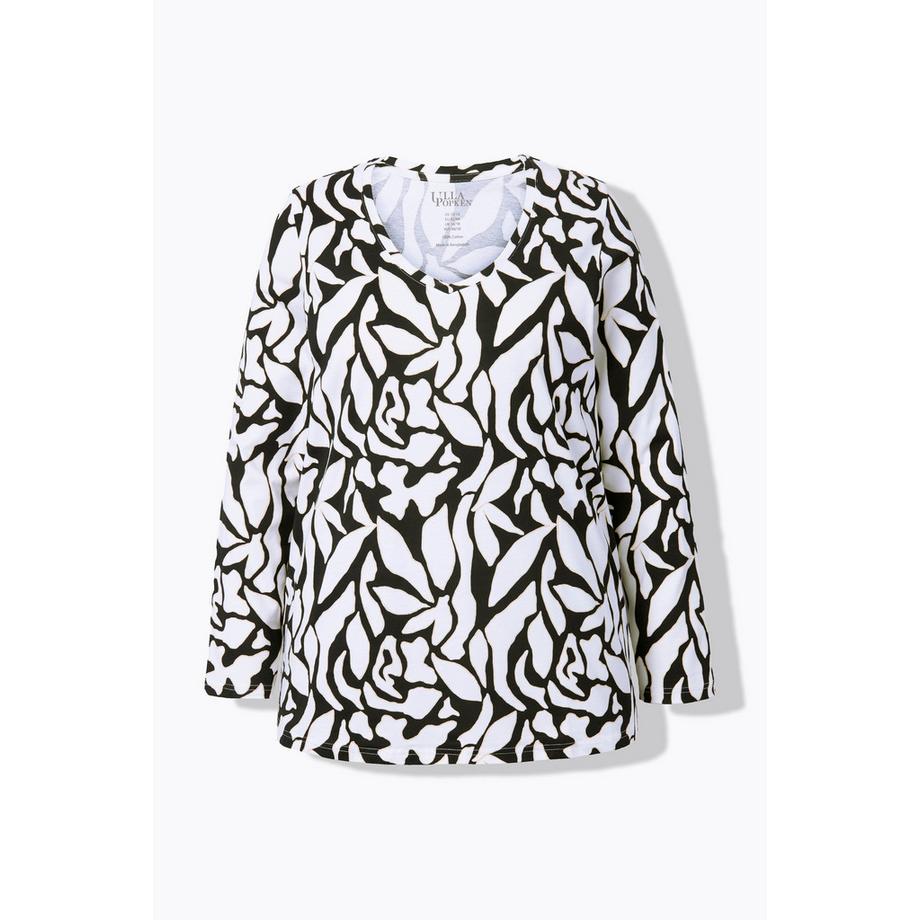Ulla Popken Imprimé Graphique Coupe Évasée Col V Manches Longues T-shirt  