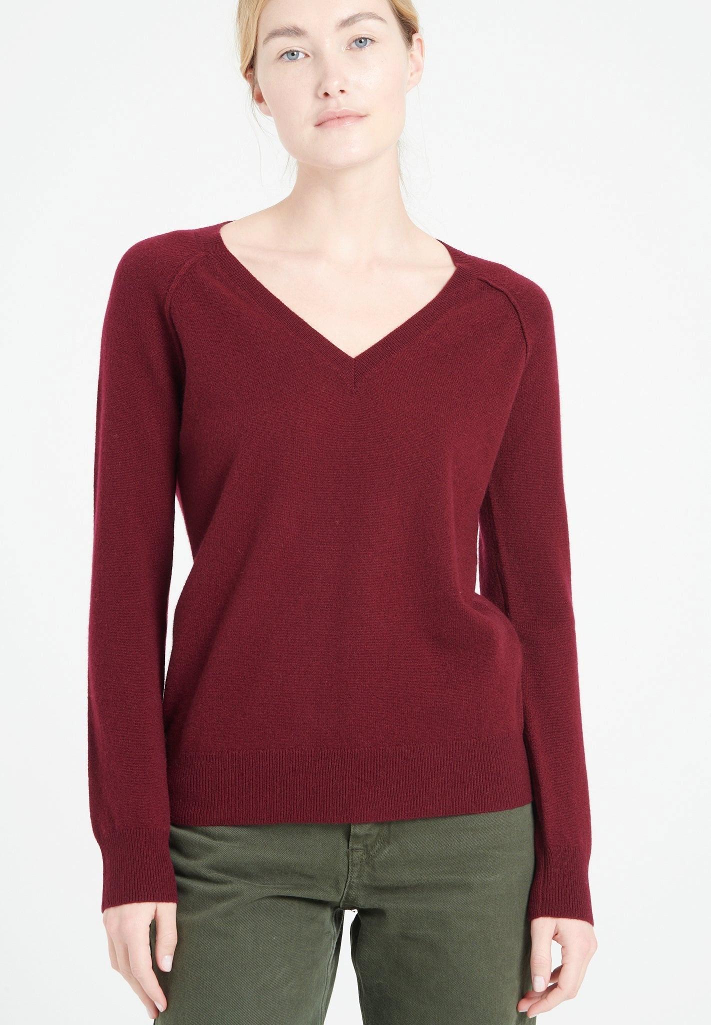 Image of Lilly 6 Pullover Mit V-ausschnitt - 100% Kaschmir Damen Bordeaux XXL