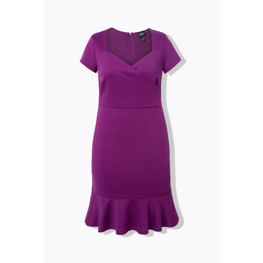 Ulla Popken Robe Scuba Décolleté Cœur Volant à la Base  