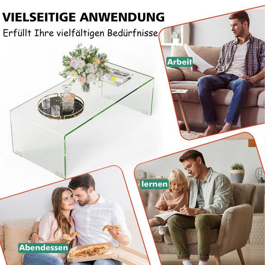 B2X Couchtisch Glastisch U-förmiger Beistelltisch aus Gehärtetem Glas  