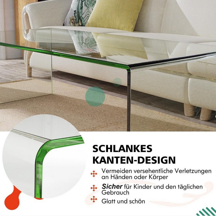 B2X Couchtisch Glastisch U-förmiger Beistelltisch aus Gehärtetem Glas  