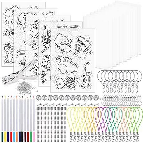 Activity-board  Lot de 218 films rétractables avec plaques de film rétractable translucides A4, plaques de film rétractable A5, crayons, porte-clés, perforatrices pour bricolage 