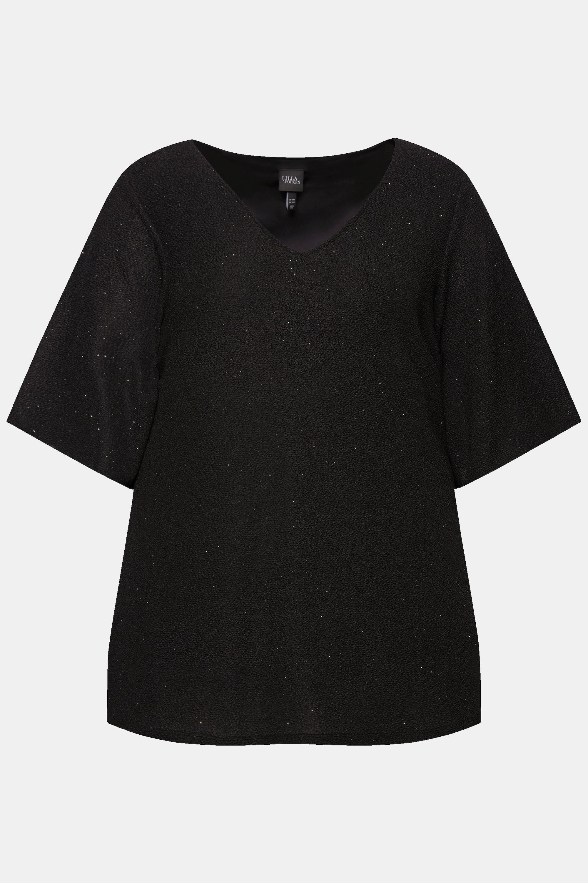 Ulla Popken  Maglia a doppio strato con effetto glitter, scollo a V e mezze maniche 