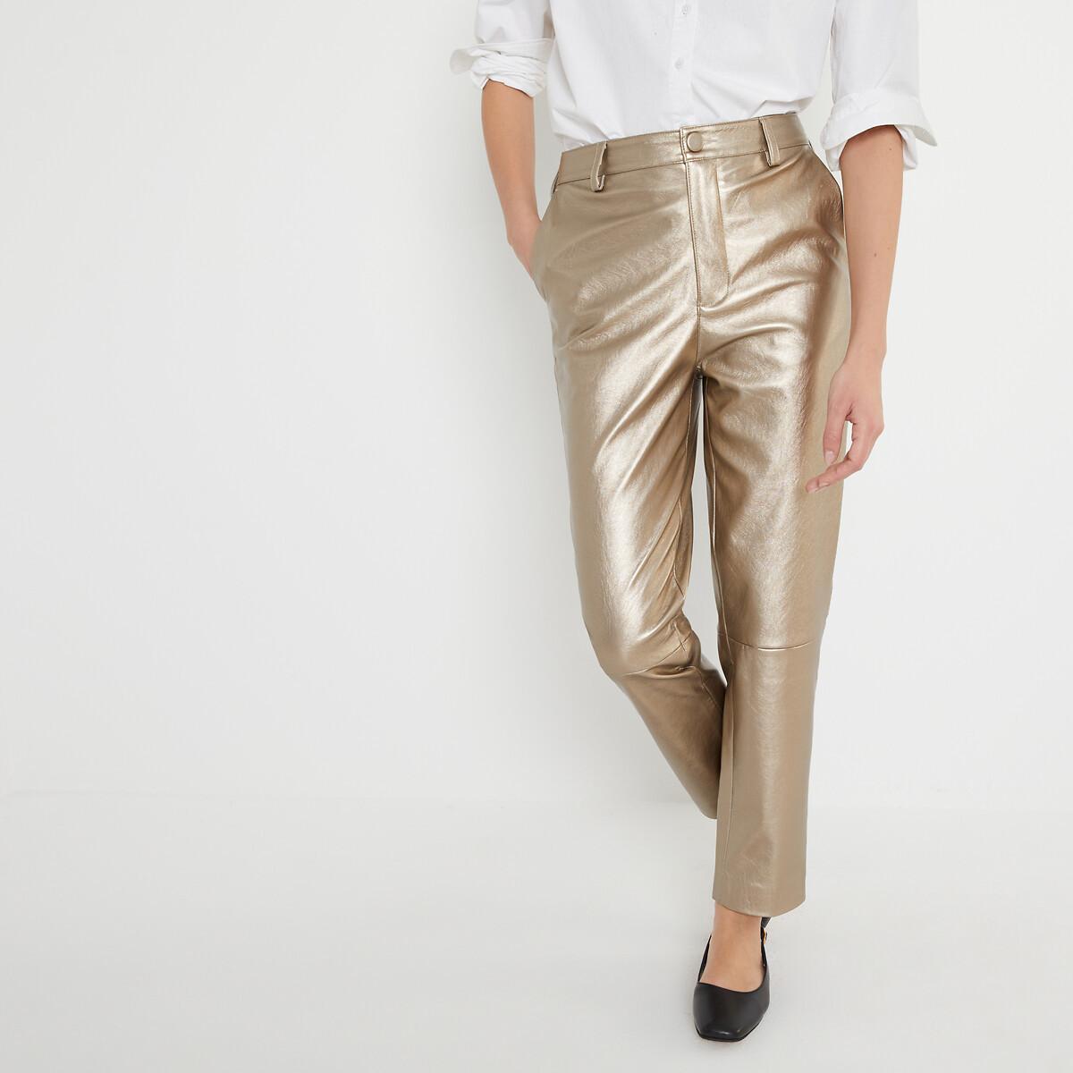 Image of Straight-leg-hose Aus Lederimitat Damen Gold 44