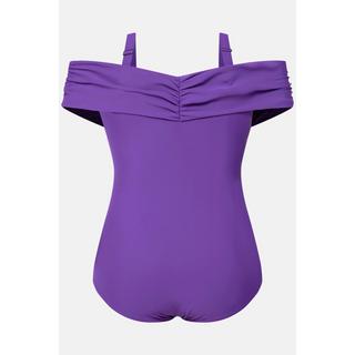 Ulla Popken  Maillot de bain à bonnets souples. Décolleté Carmen avec drapé. Bretelles amovibles. 