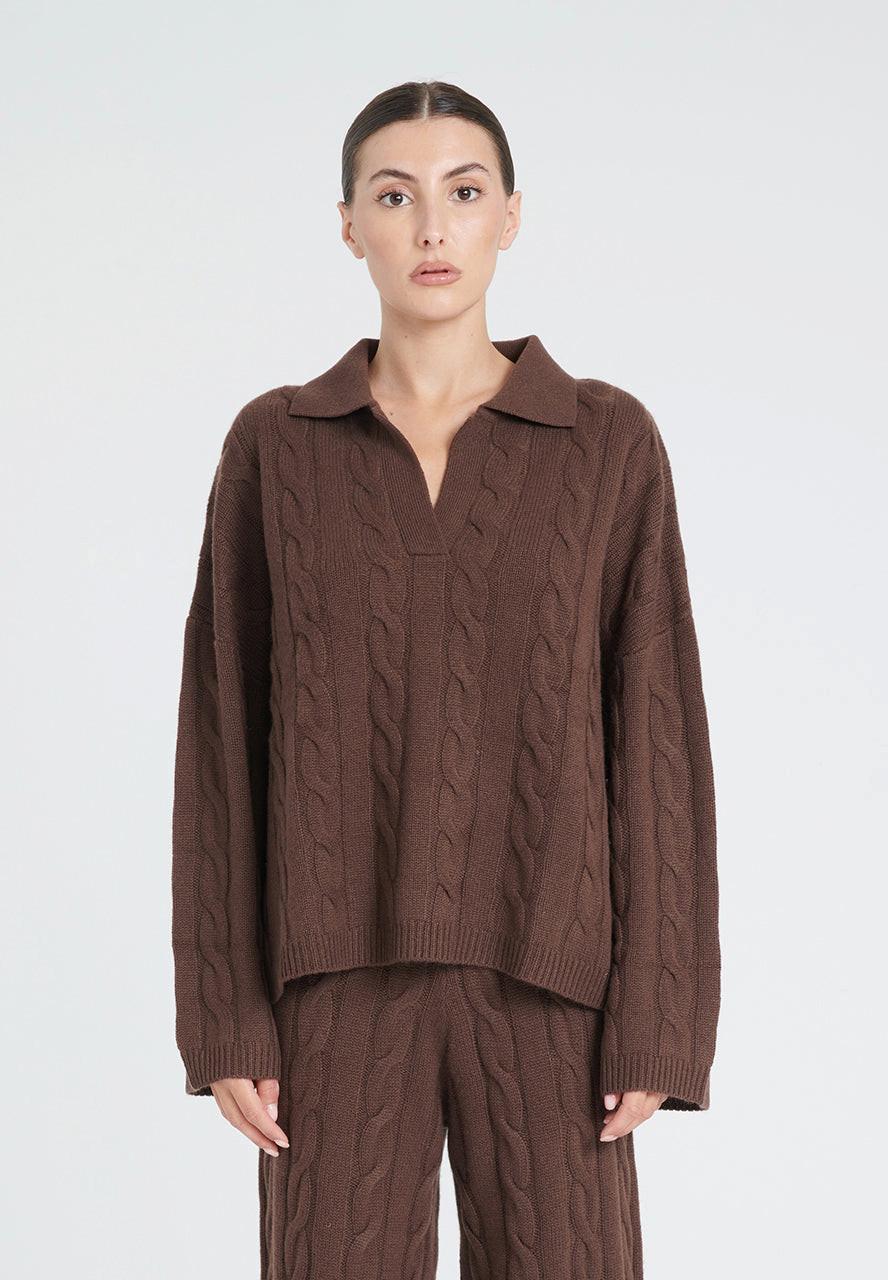 Image of Zaya 5 Polohemd Mit Gedrehtem Maschenbild 6 Fäden - 100% Kaschmir Damen Braun XXL