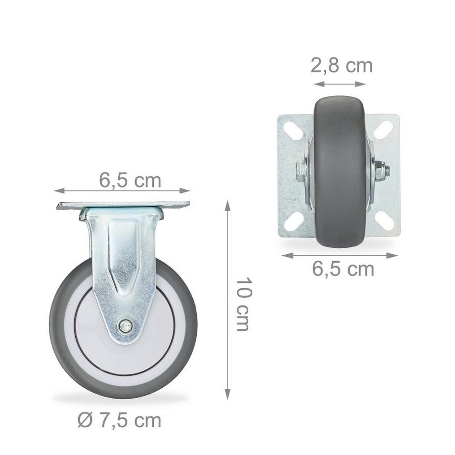Northix  Ruote fisse, confezione da 4 