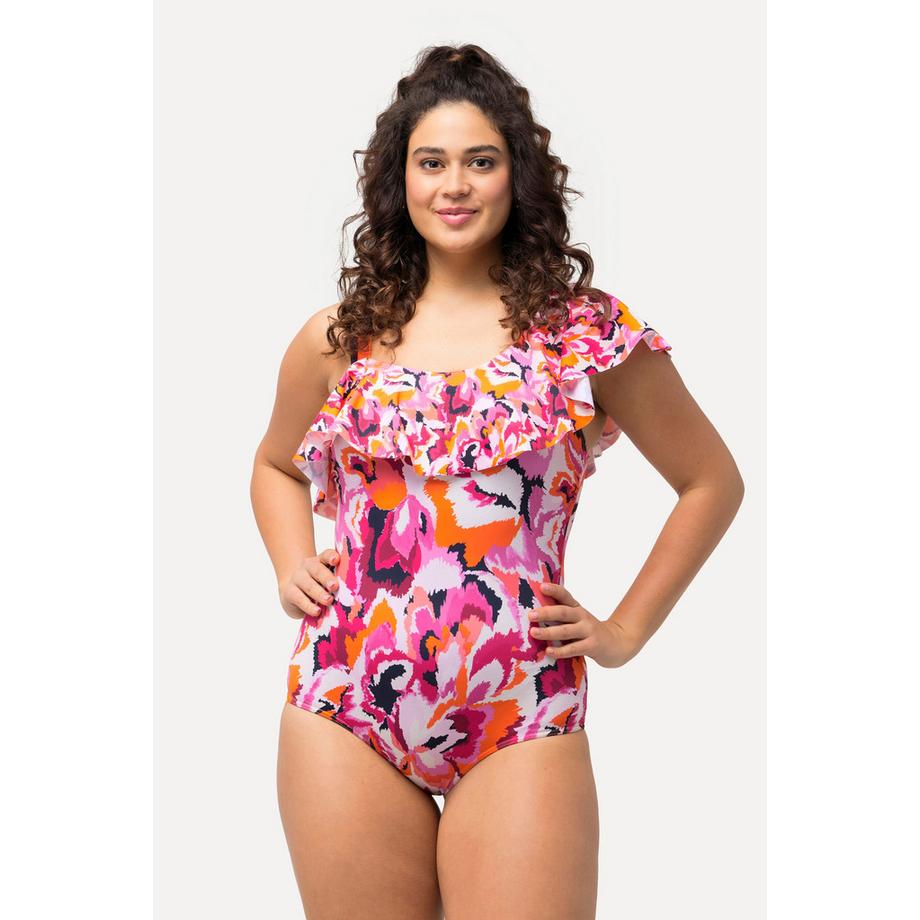 Ulla Popken Costume da bagno Fiori Ricamati Coppe Morbide Volant  