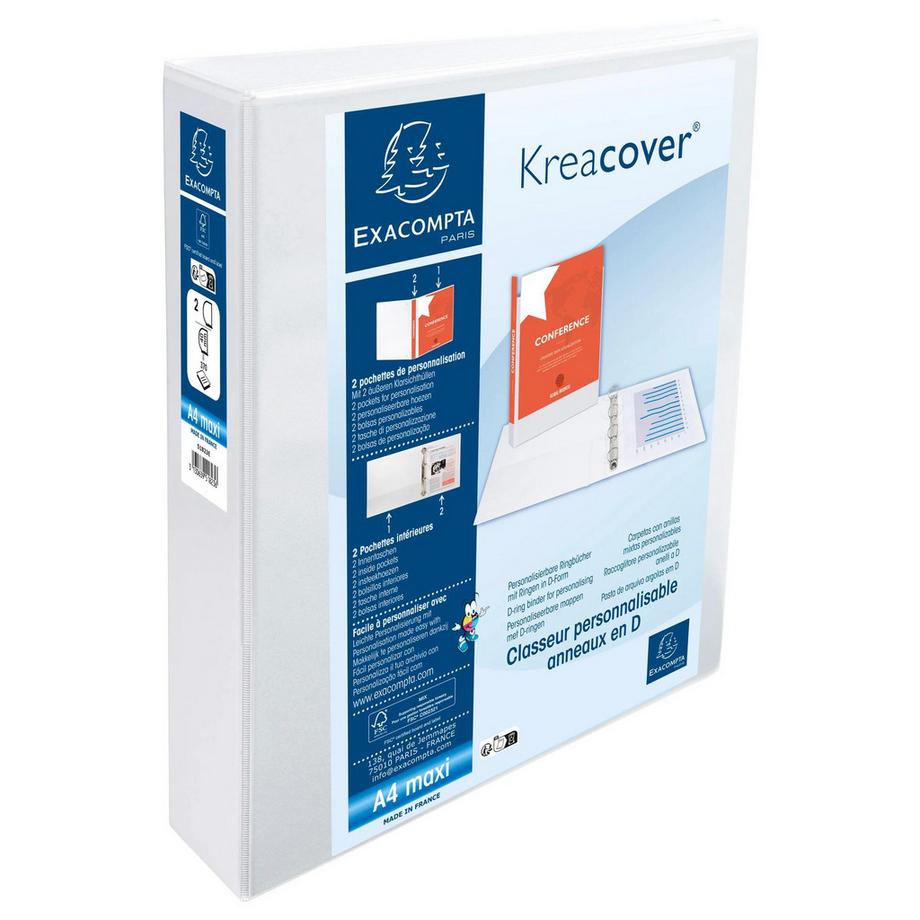 Exacompta Raccoglitore personalizzabile rigido Ppl 3 tasche Kreacover - 2 anelli a D 40mm - A4 maxi - x 10  