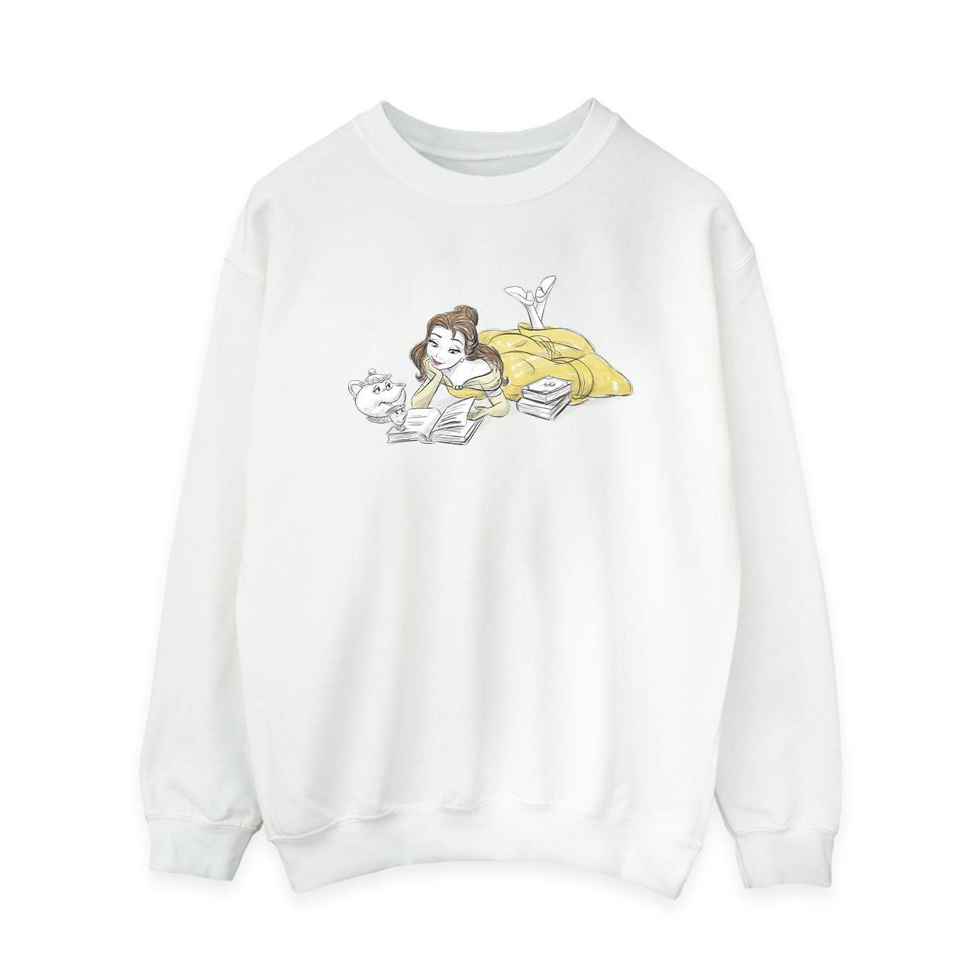 Image of Beauty And The Beast Belle Reading Sweatshirt Damen Weiss L