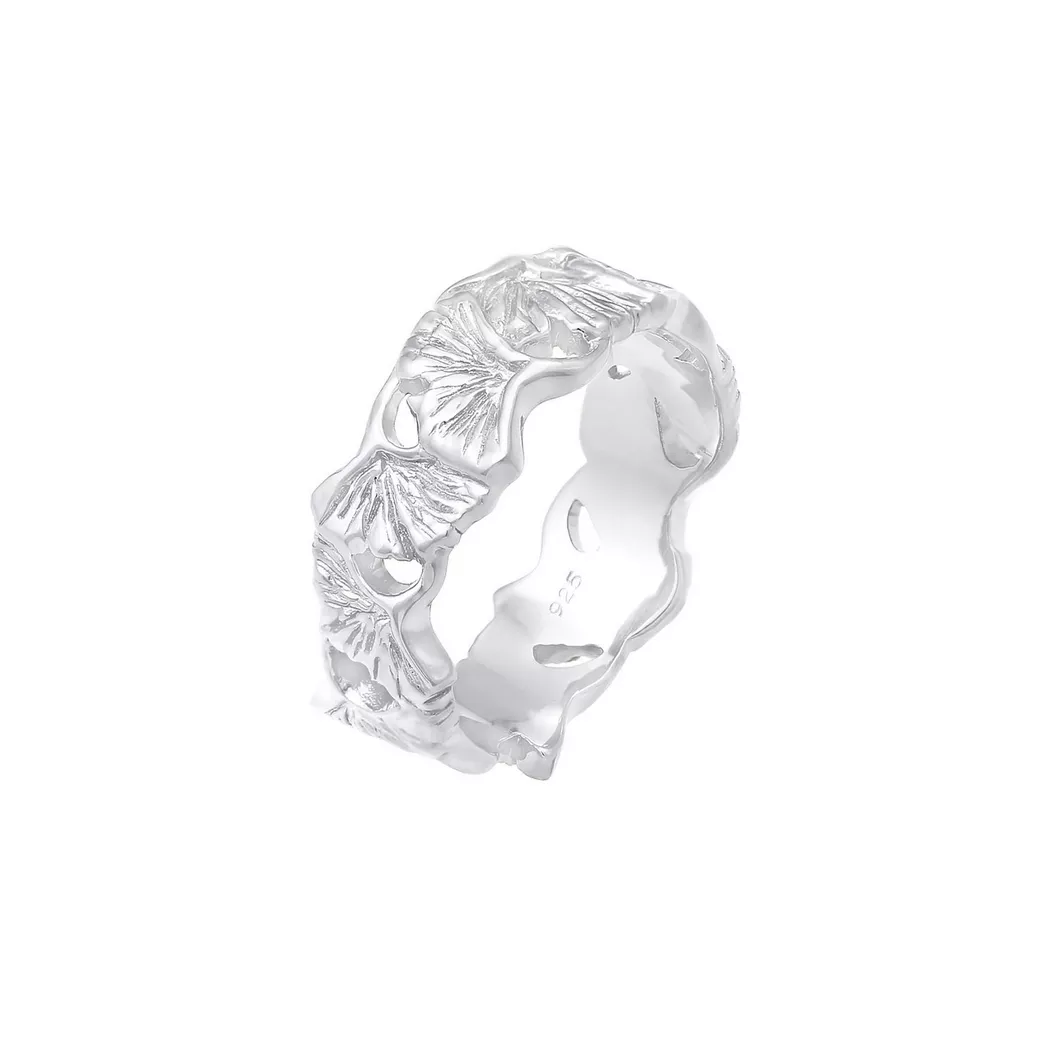 Elli - Ring Bandring Ginkgo Blatt, 58mm, Silber