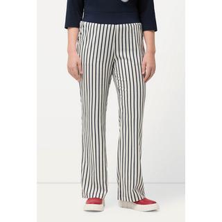 Ulla Popken  Pantaloni in misto lino modello Mary con righe, taglio della gamba ampio e cintura elastica 