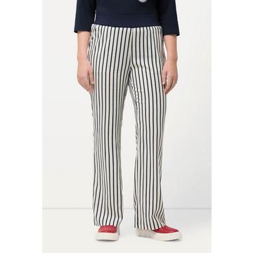 Pantaloni in misto lino modello Mary con righe, taglio della gamba ampio e cintura elastica