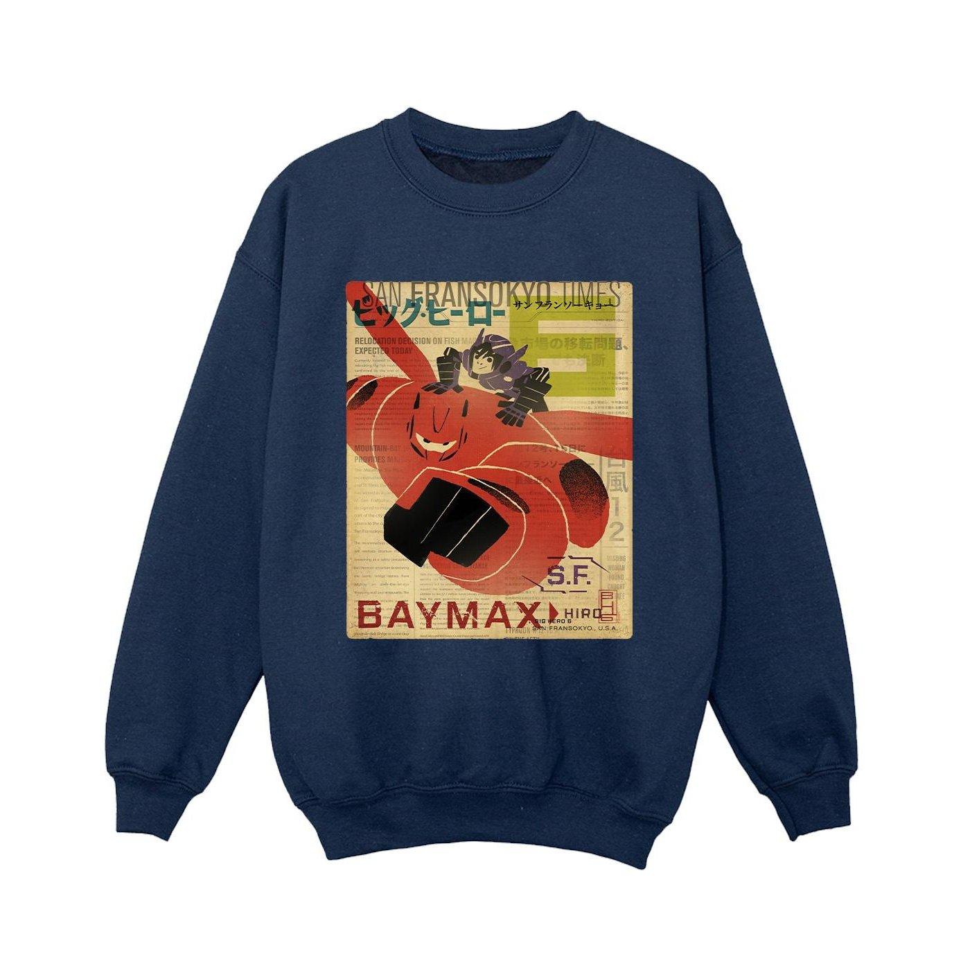 Image of Big Hero 6 Baymax Flying Baymax Newspaper Sweatshirt Unisex Marine 140/146