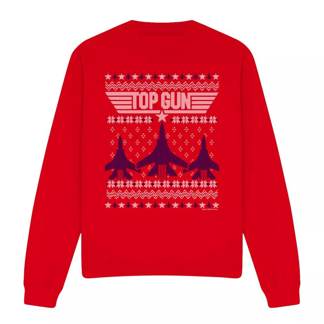 Top Gun - Ugly Sweatshirtweihnachtliches Design, für Damen, Rot Bunt, Größe S