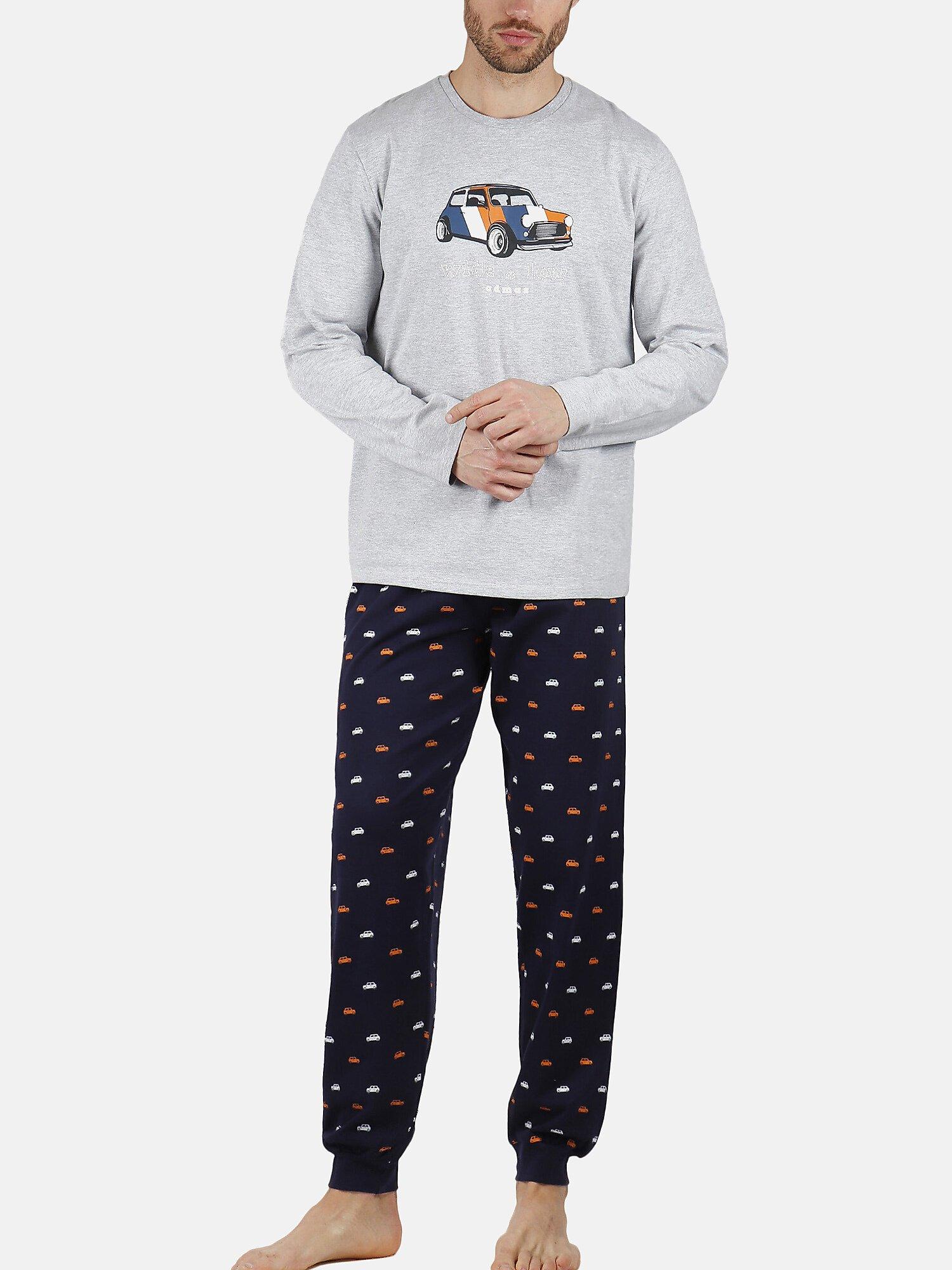 Image of Pyjama Hausanzug Hose Und Oberteil Wide And Low Herren Grau S