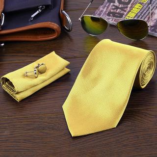 B2X Cravatta Fazzoletto Gemelli Set Giallo  