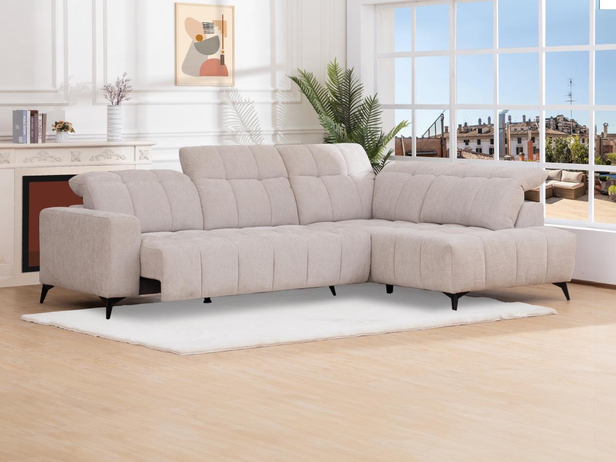 Vente-unique Eckrelaxsofa elektrisch - Ecke rechts - mit ausziehbarer Sitzfläche - Stoff - Beige - LAMPARO  