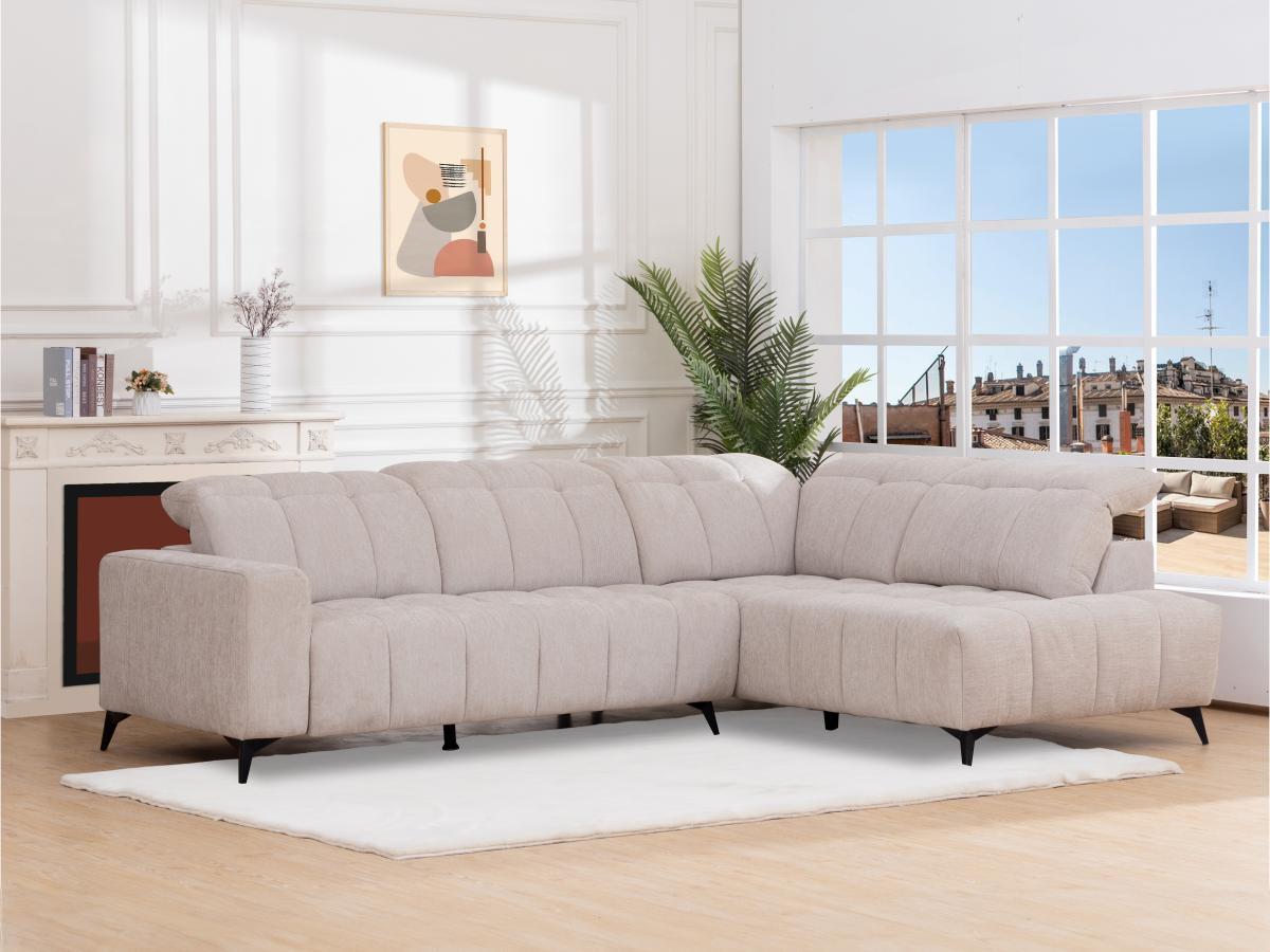 Vente-unique Eckrelaxsofa elektrisch - Ecke rechts - mit ausziehbarer Sitzfläche - Stoff - Beige - LAMPARO  