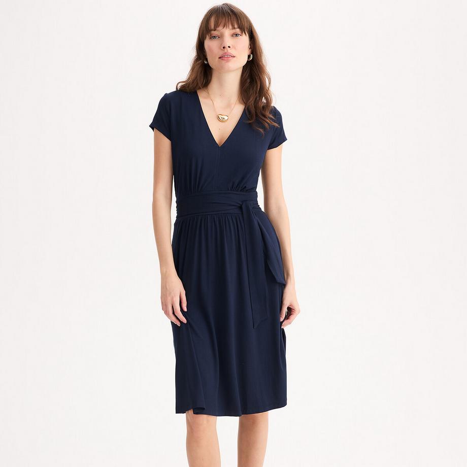 La Redoute Collections Robe Manches Courtes Col V Ceinture à Nouer  